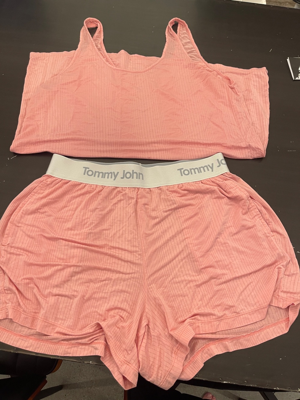 Tommy John Pink Ribbed Sleep Top and Shorts Set